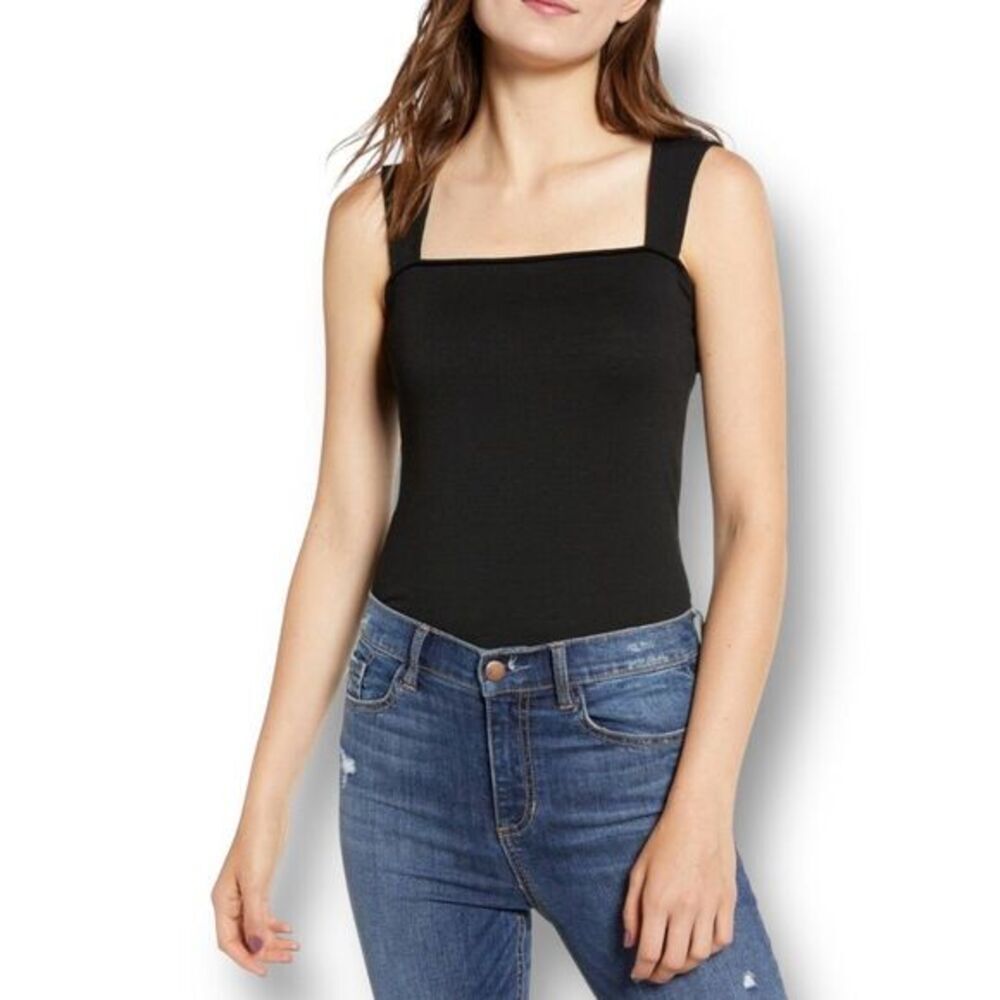 Articles of Society M Black Stretch Tank Top‎ Square Neck Minimalist Retro Y2K